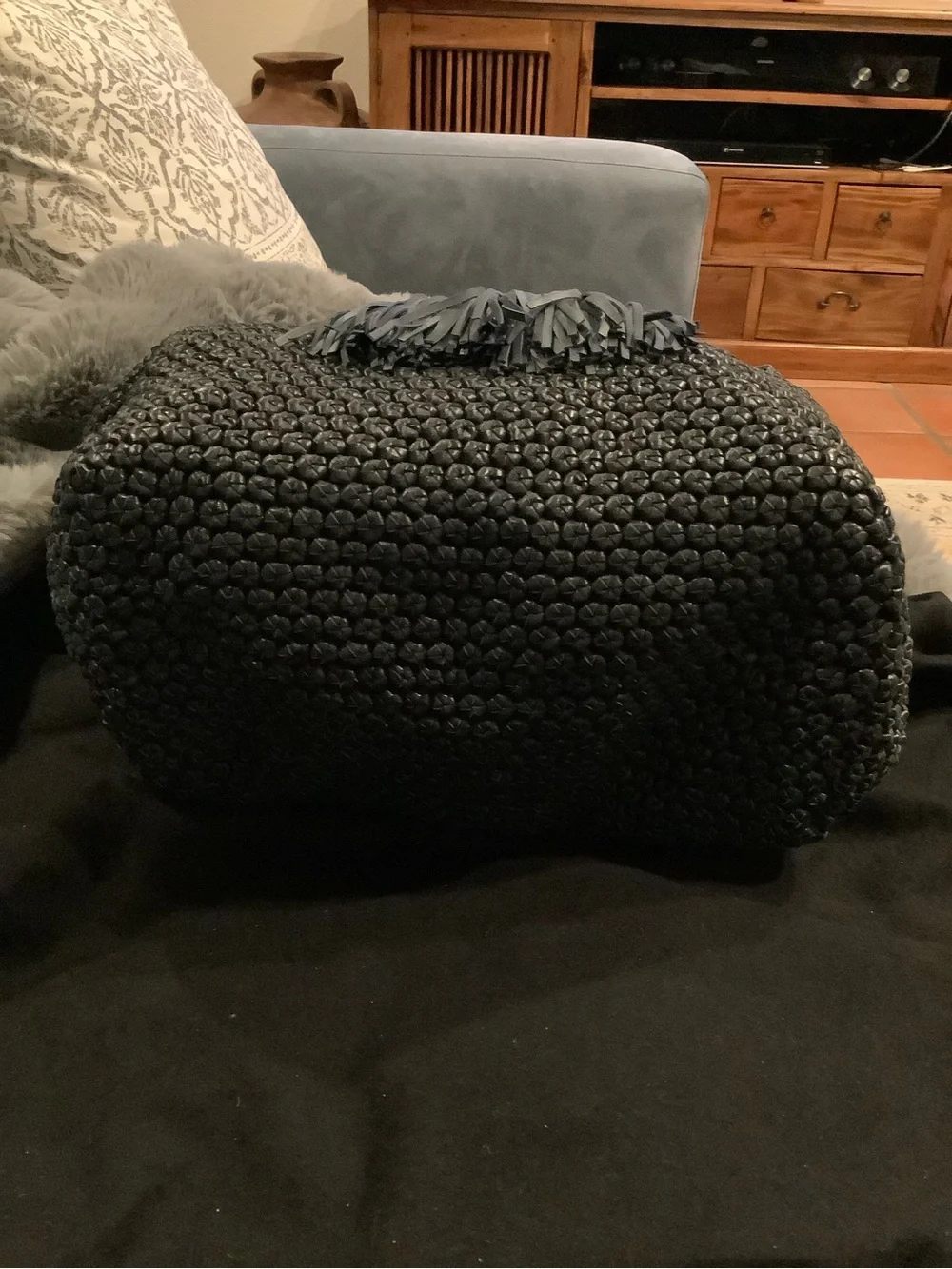 Black Merino Lamb Soft Hobo Bag